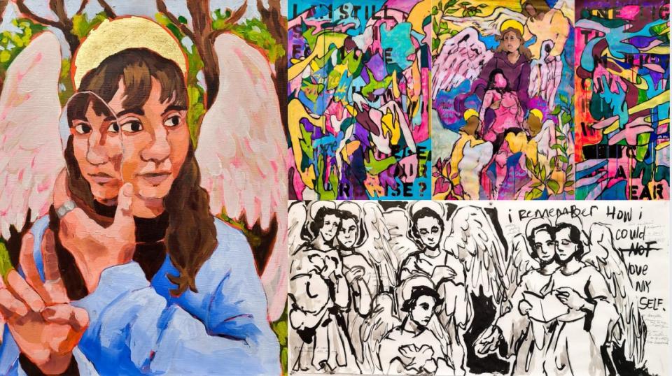Collage of paintings by Aubrey Belle